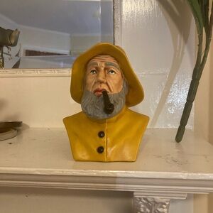 Vintage Atlantic mold hand painted yellow, old salty fisherman bust 1970’s